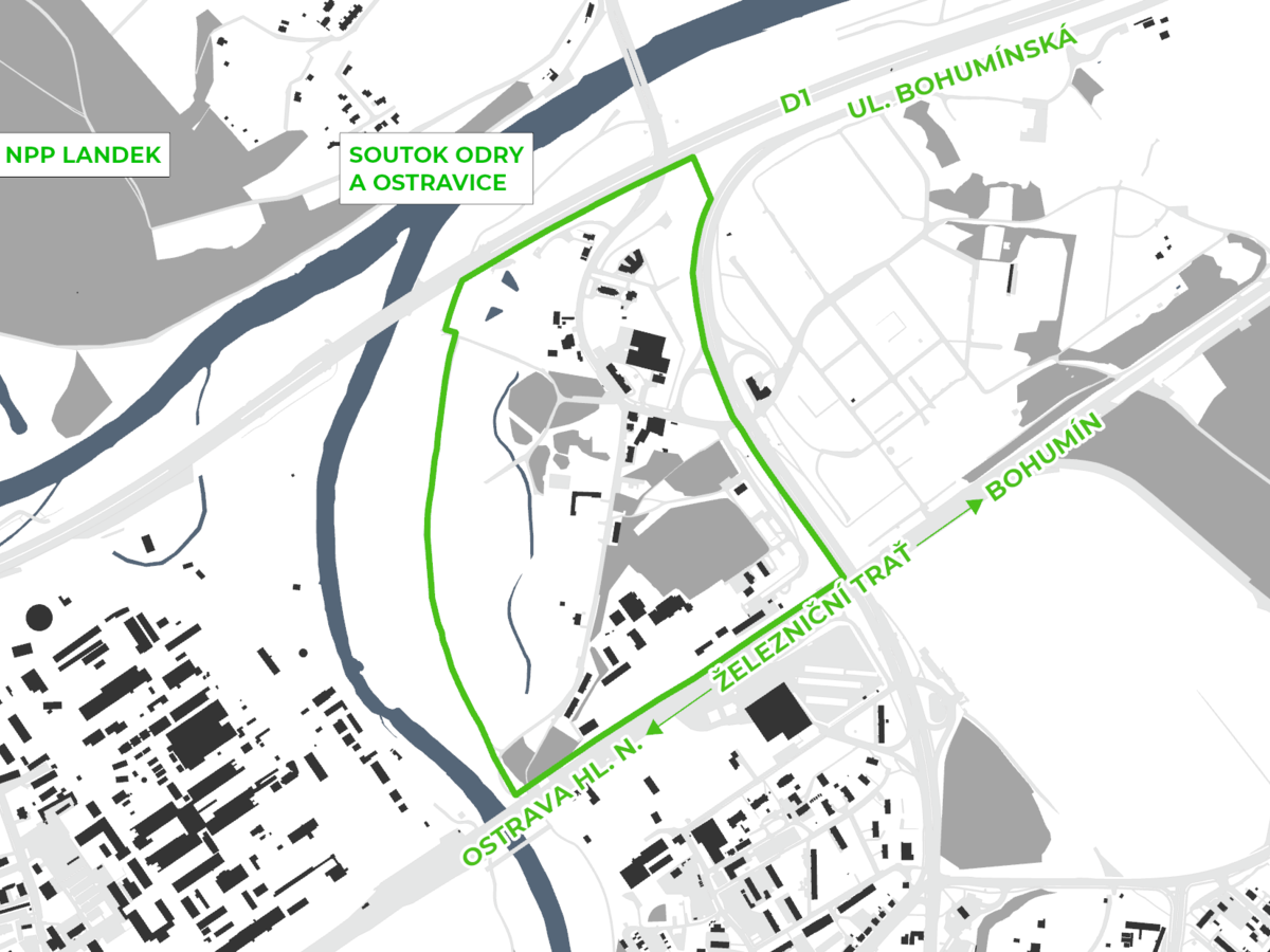 Řešené území urbanistické studie Hrušov